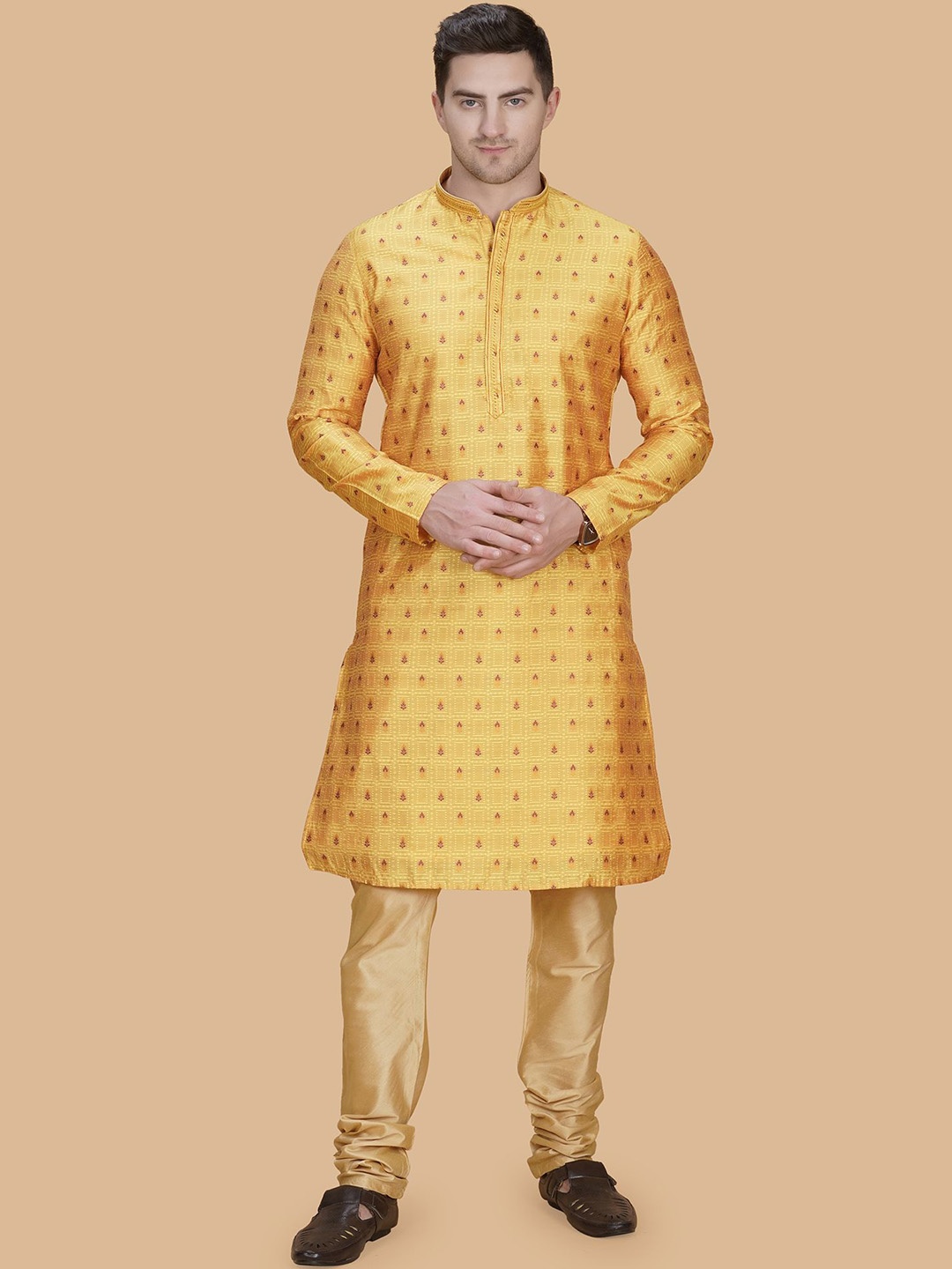 

LA'SCOOT Men Floral Printed Regular Kurta with Pyjamas, Gold