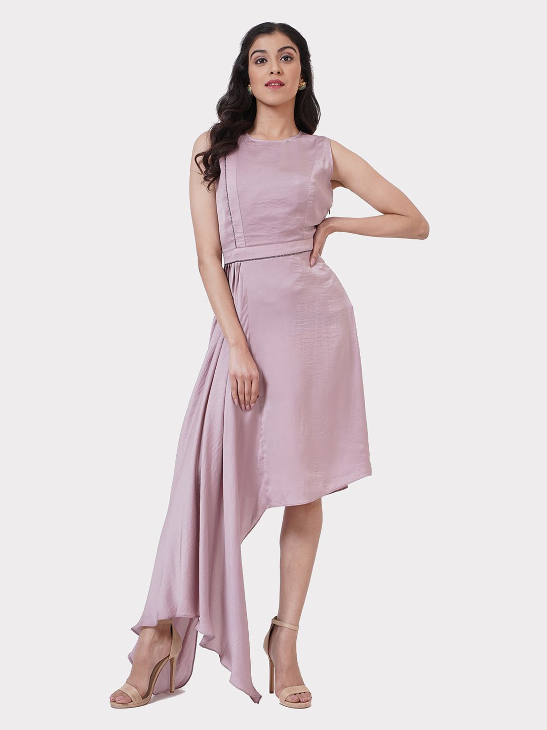 

SHECZZAR Satin Fit & Flare Dress, Pink