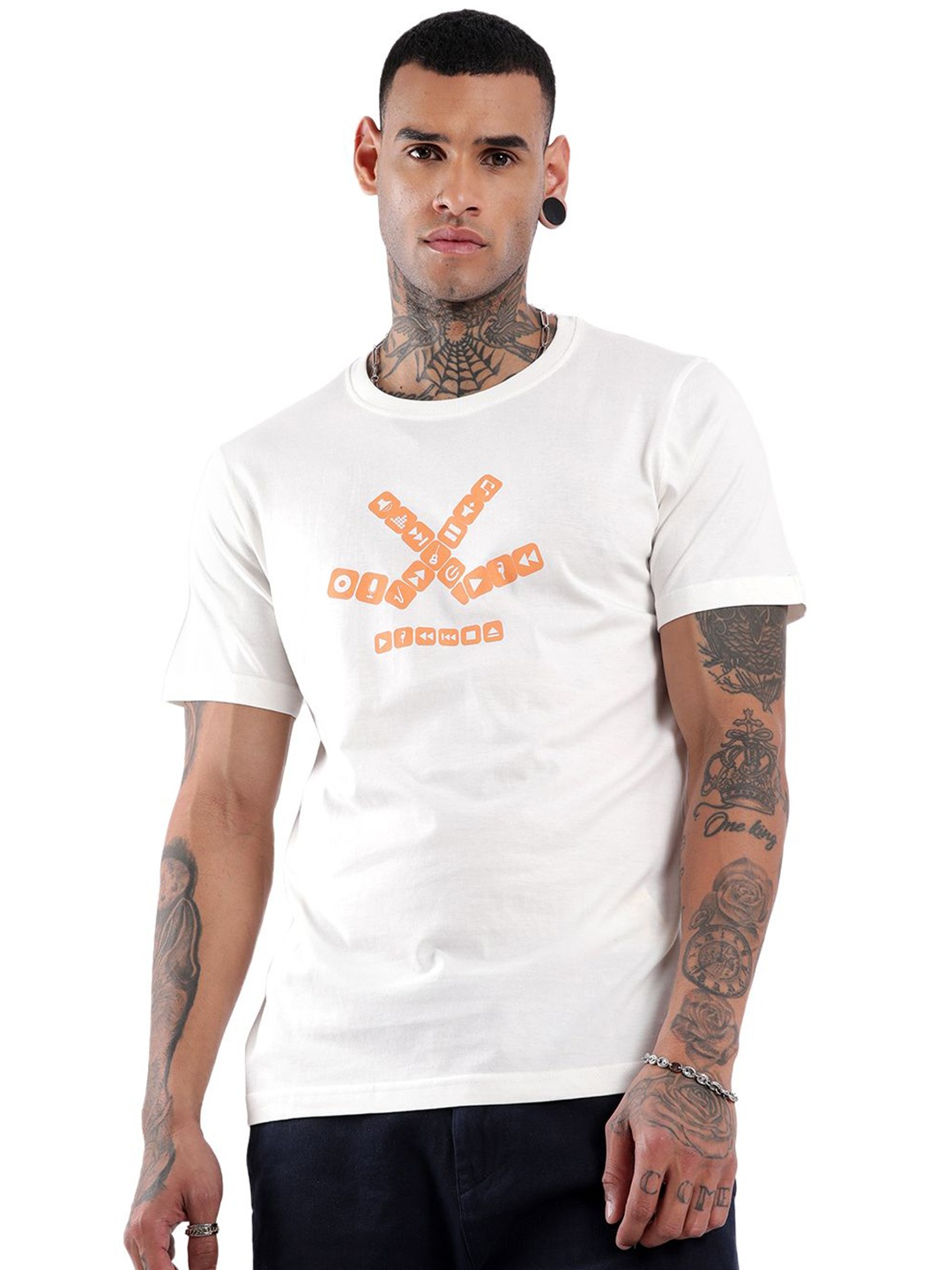 

WROGN Musical Waves Graphic Printed Slim Fit Cotton T-shirt, White