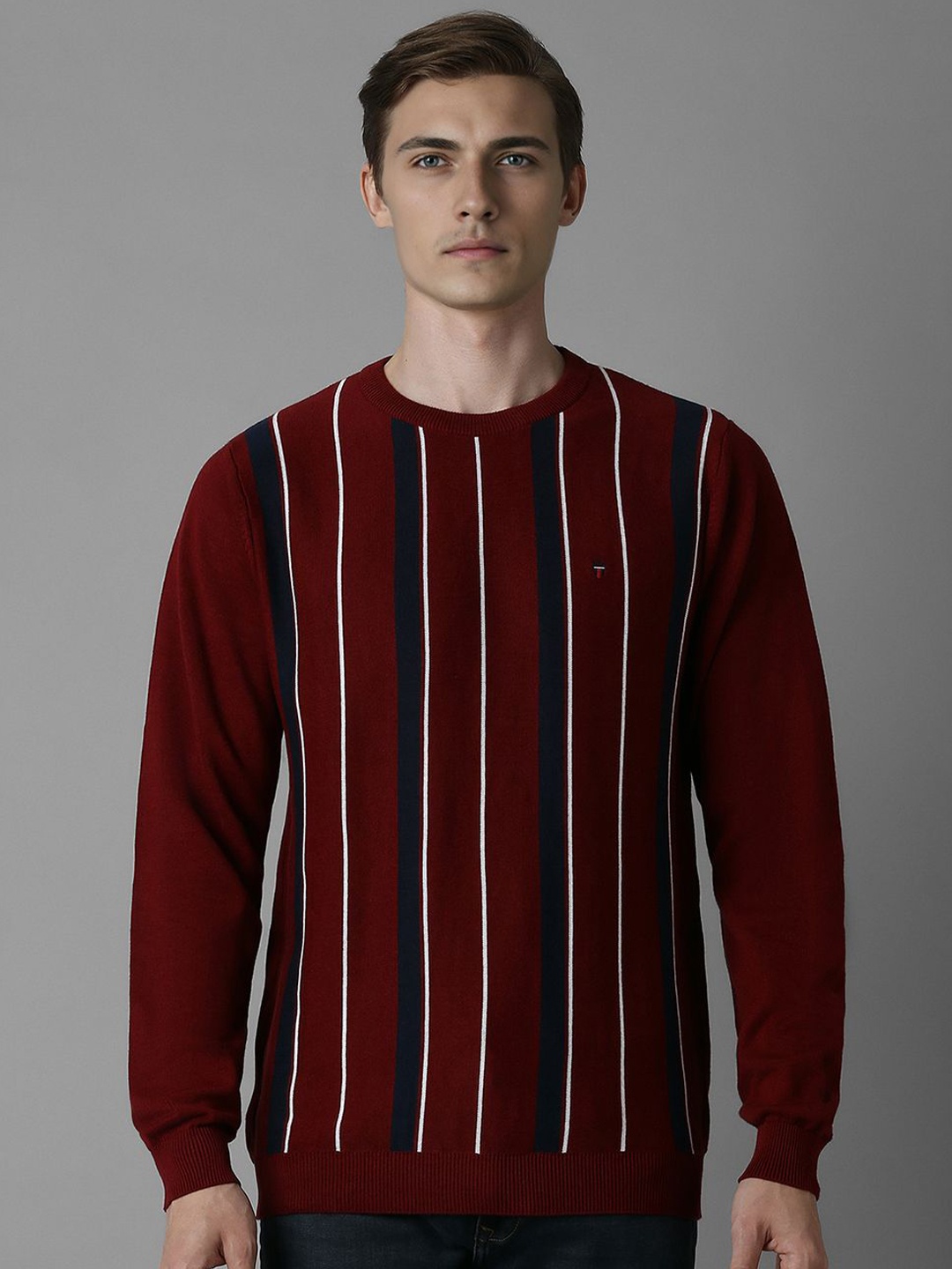 

Louis Philippe Sport Men Striped Pullover, Maroon