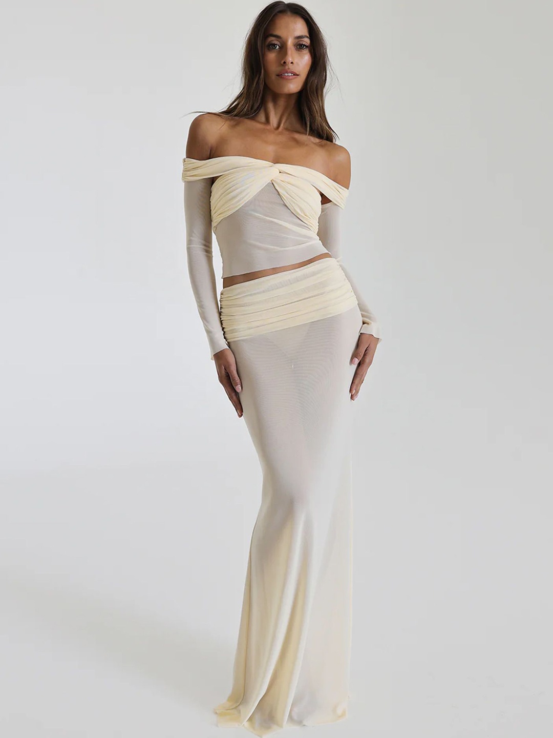 

LULU & SKY Off-shoulder Top With Long Skirt Co-Ords, Off white