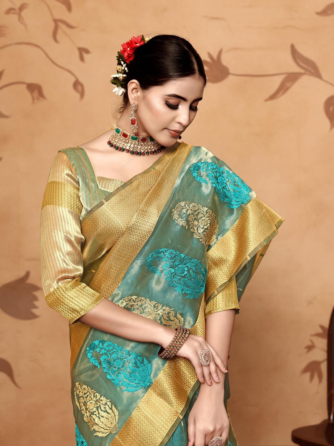 

ALAGINI Paisley Zari Tissue Saree, Blue