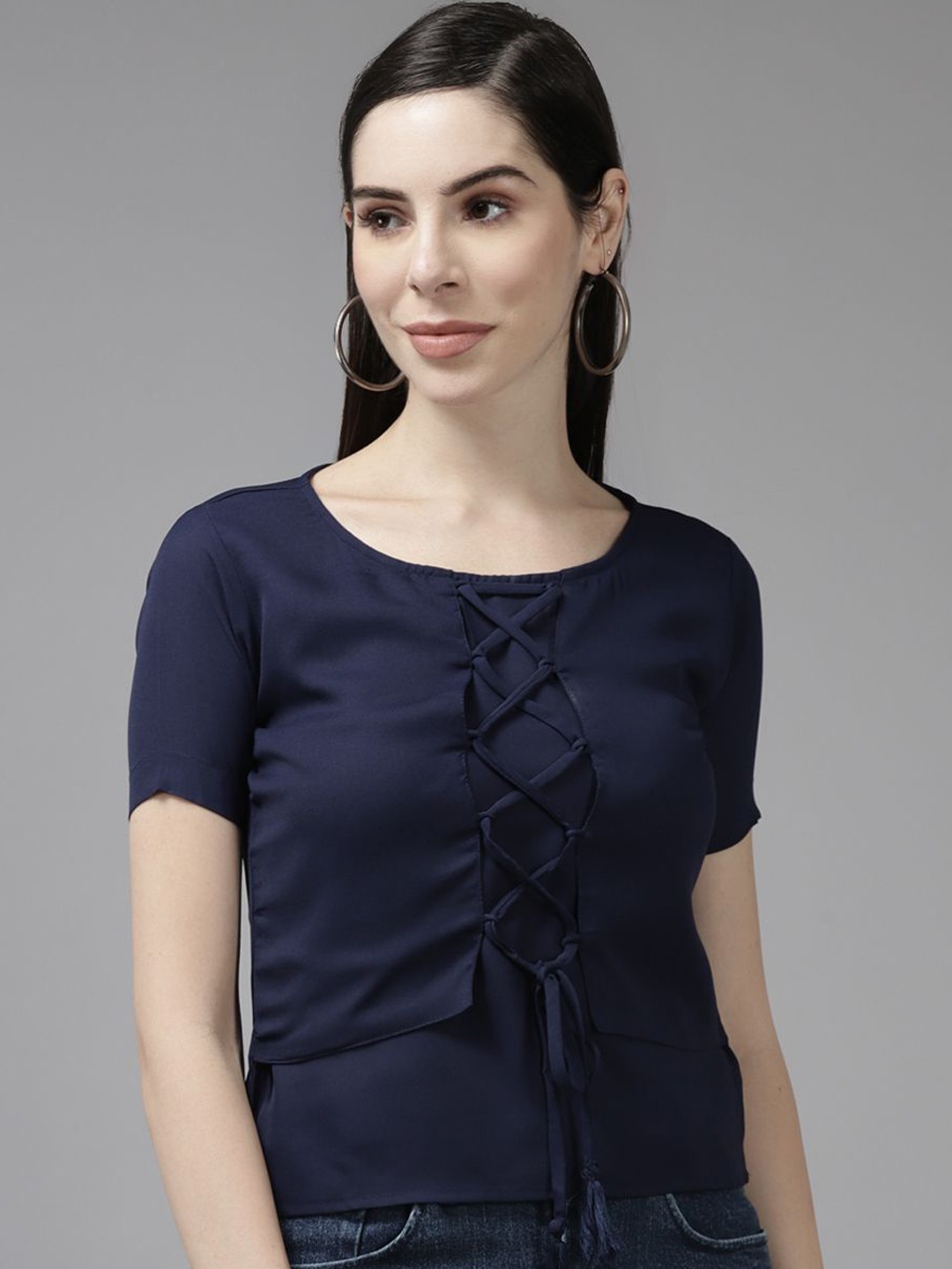 

BAESD Off-Shoulder Georgette Bardot Top, Navy blue