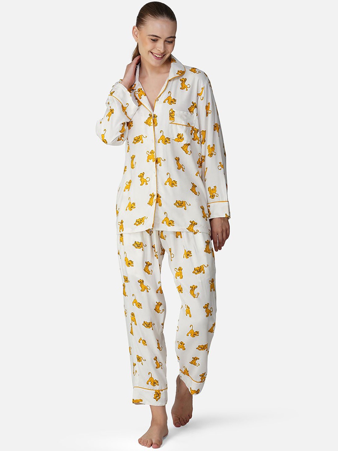 

BCZ Style Graphic Printed Night Suits, White