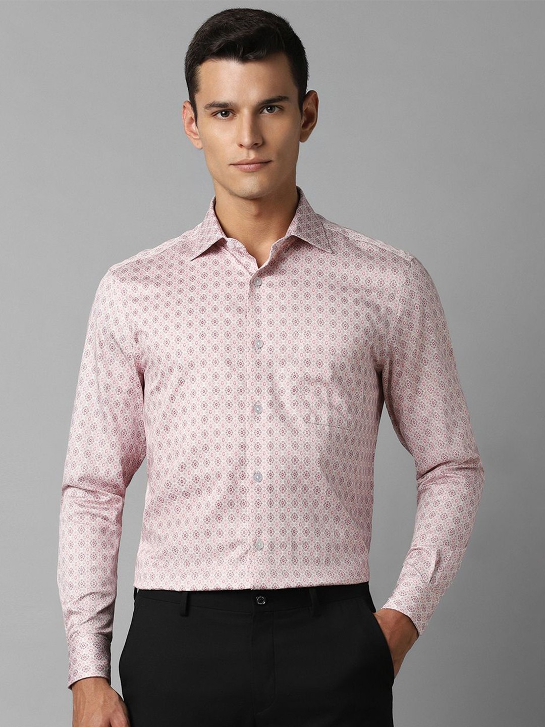 

Louis Philippe Men Classic Opaque Printed Formal Shirt, Pink