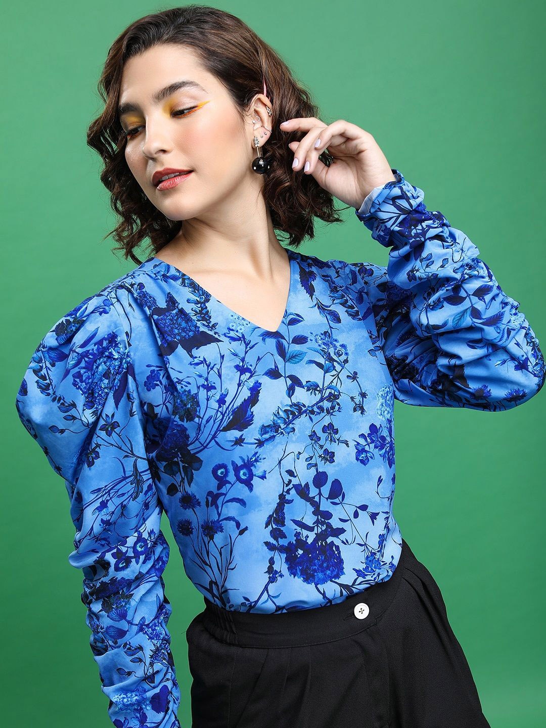 

Tokyo Talkies Floral Print Blouson Top, Blue