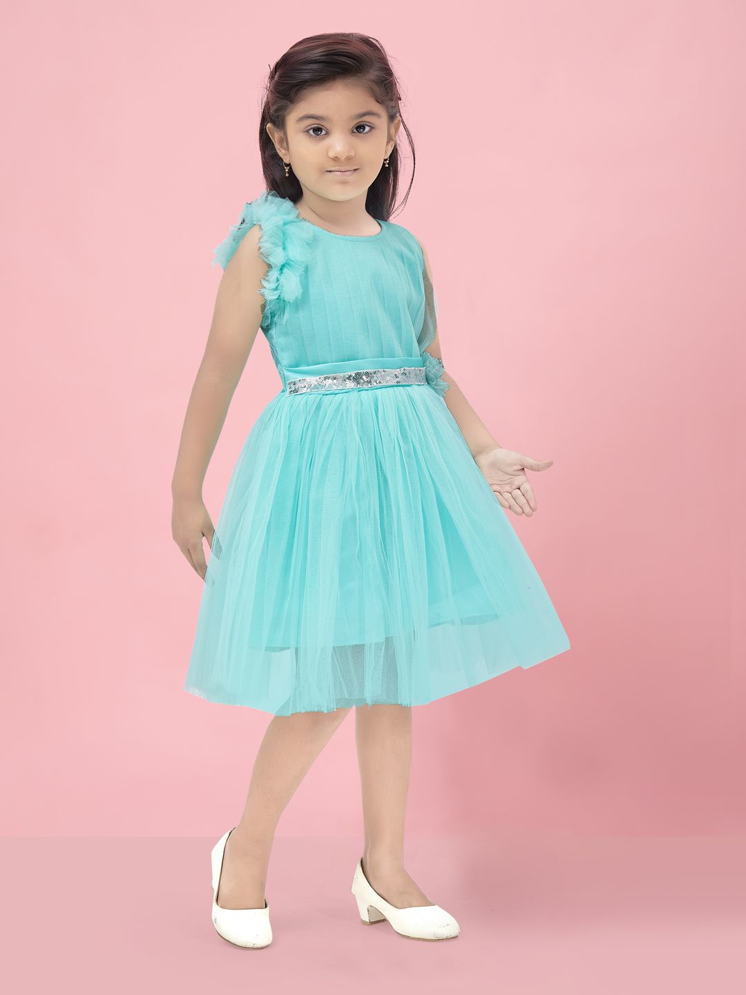 

BAESD Georgette Fit & Flare Dress, Turquoise blue