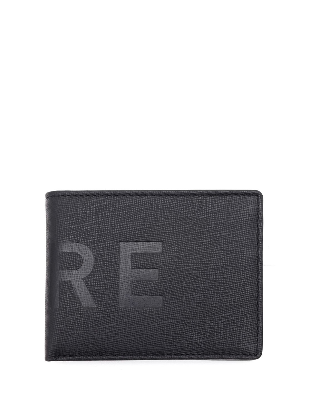 

RARE RABBIT Men Leather Embossed Monogram Two Fold Wallet, Black