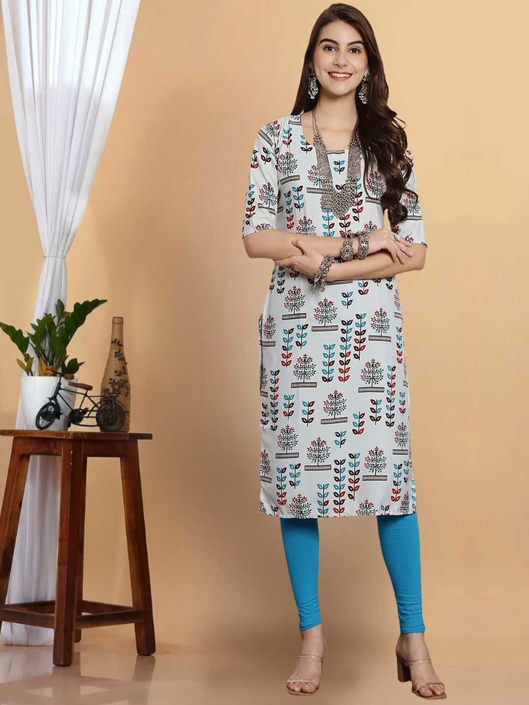 

7Threads Women Floral Printed Thread Work Floral Crepe Kurta, Multi