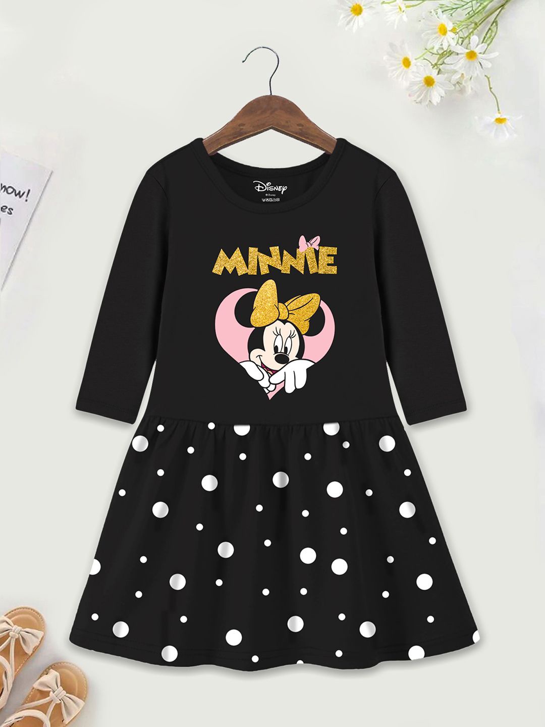 

YK Disney Print Fit & Flare Dress, Black