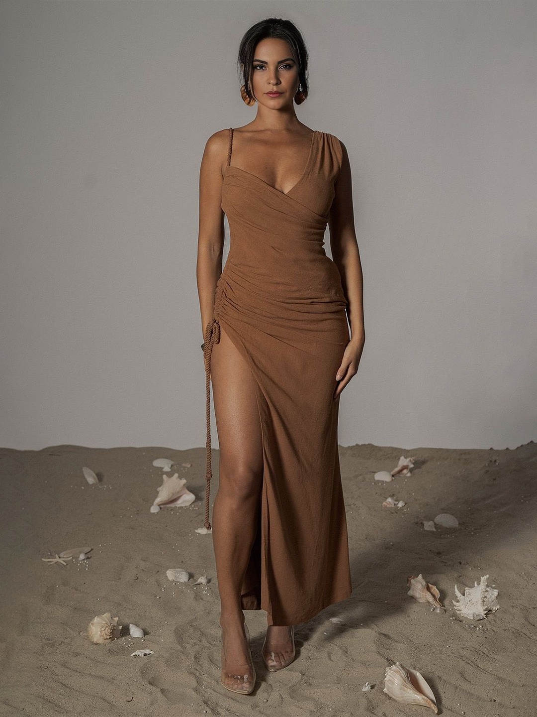 

Bee Boe Linen Shoulder Straps Maxi Dress, Brown