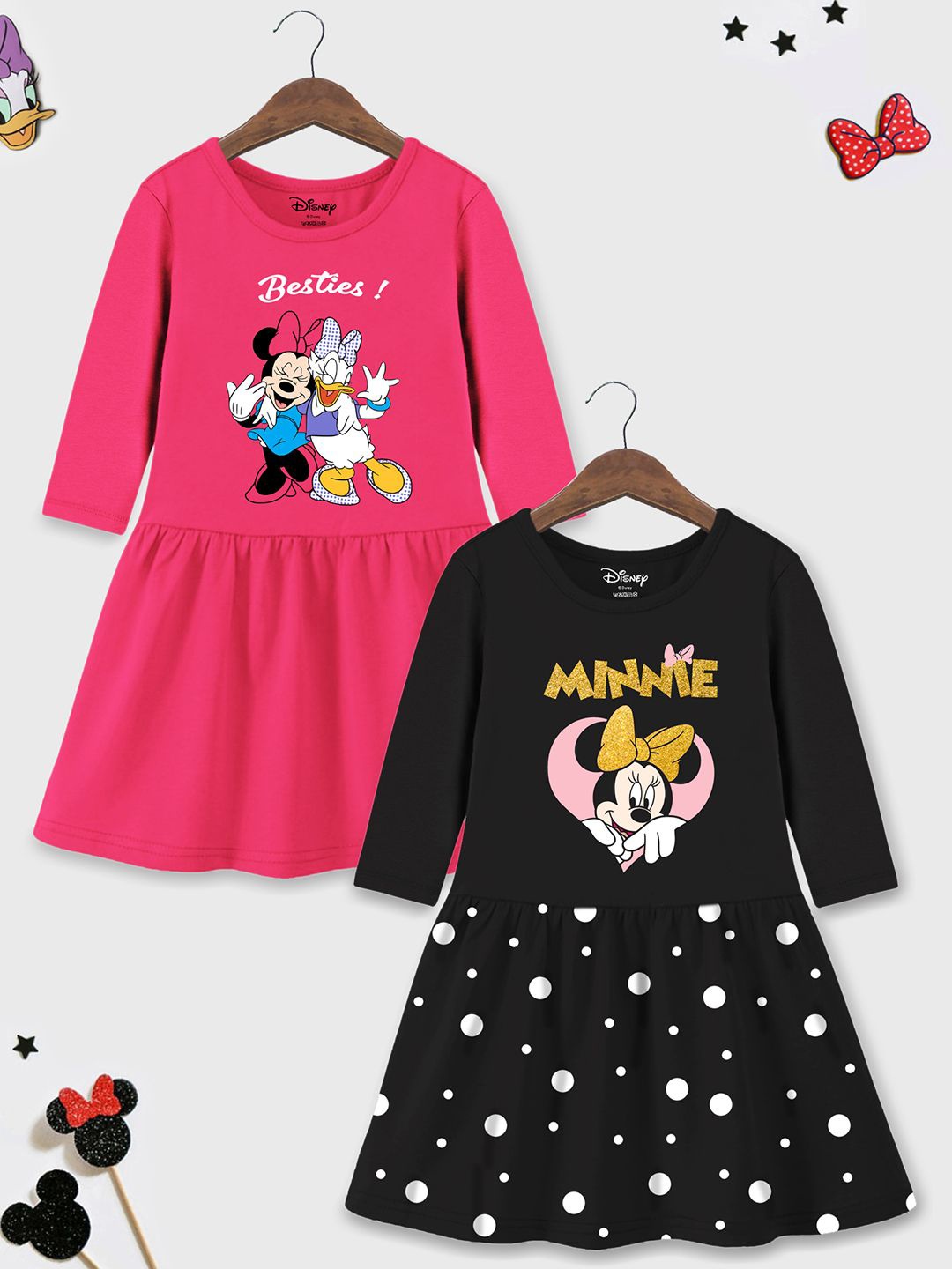 

YK Disney Print Fit & Flare Dress, Black