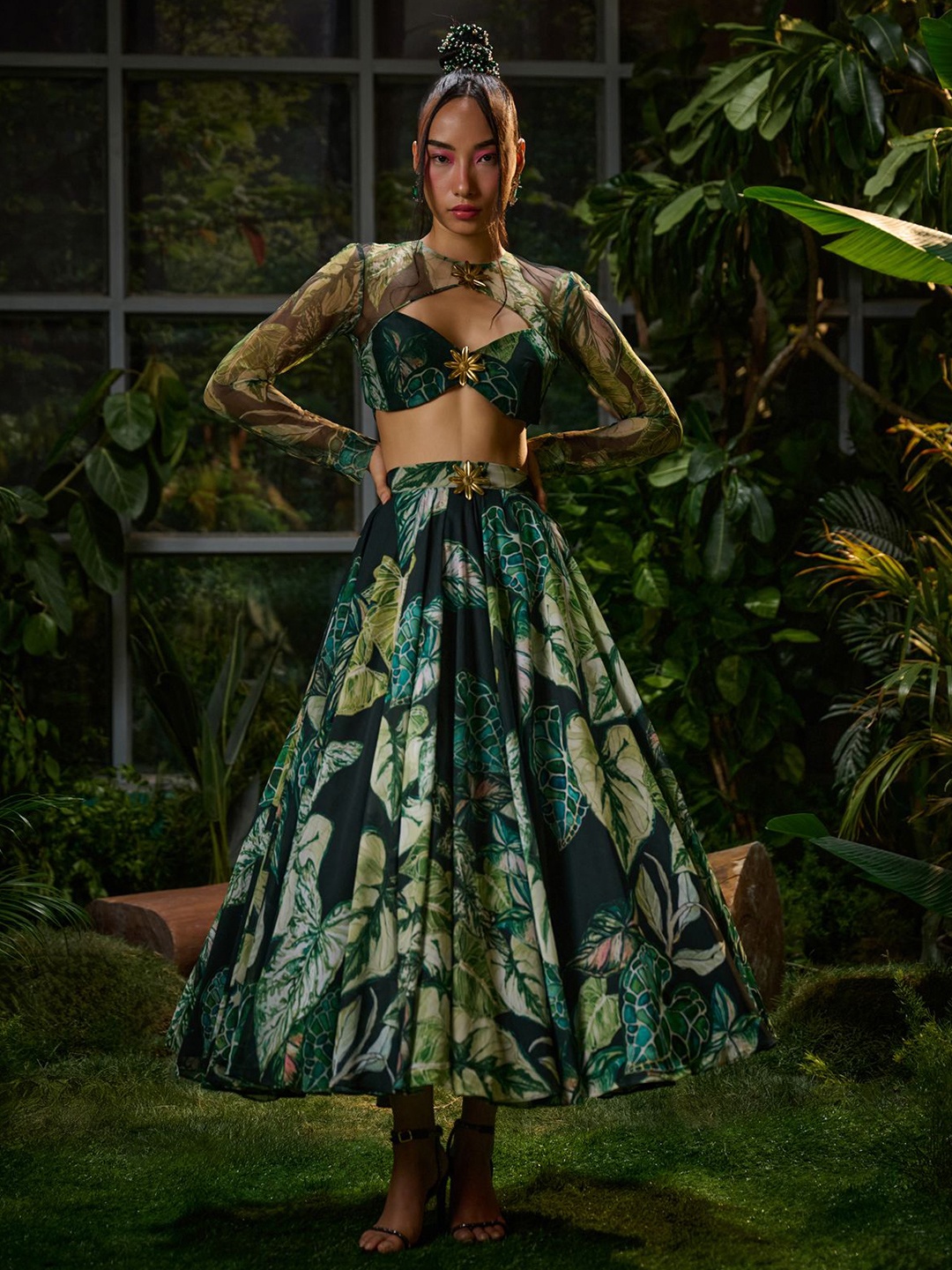 

Payal & Zinal Printed Ready to Wear Lehenga, Green