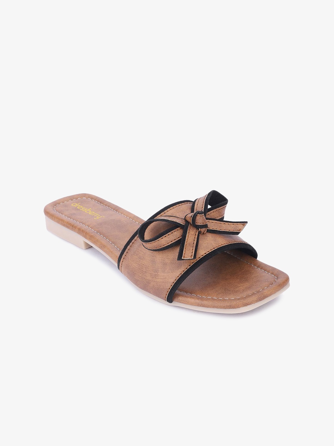 

DressBerry Women Open Toe Flats with Bows, Tan