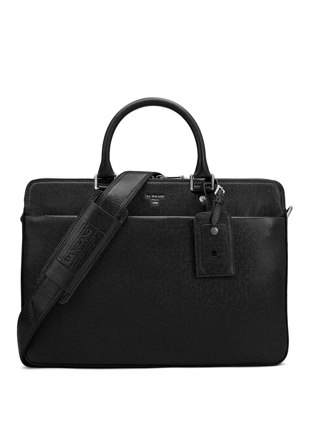 

Da Milano Unisex Textured Leather Laptop Bag, Black