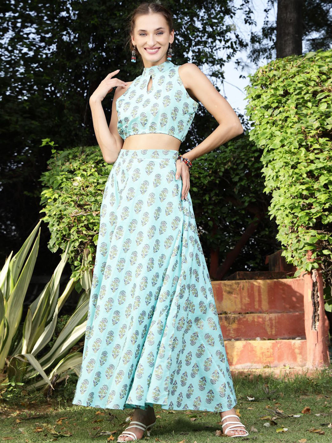 

Sera Floral Printed Top & Maxi Skirt Co-Ord Set, Blue