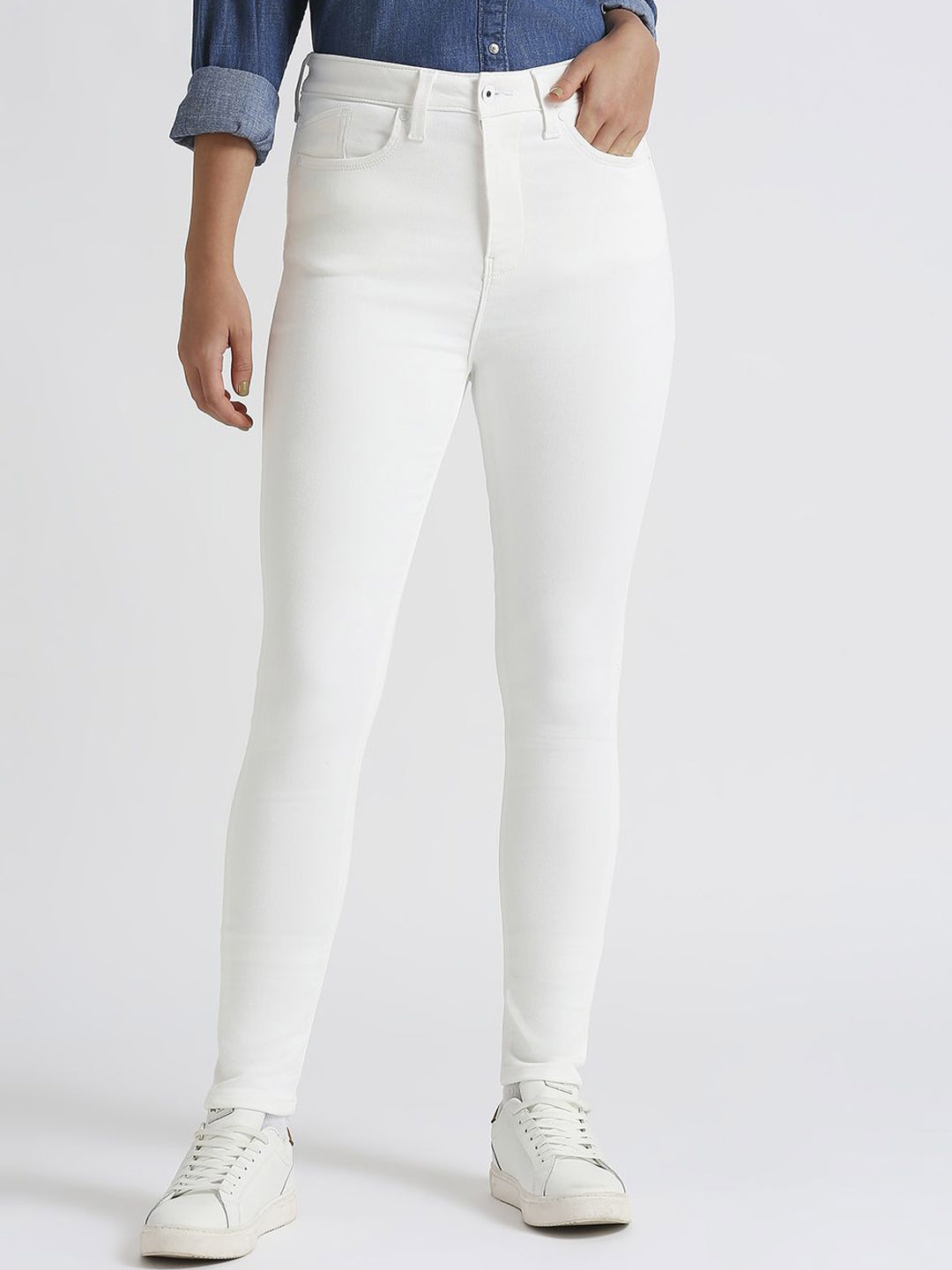 

Pepe Jeans Women Skinny Fit High-Rise Stretchable Jeans, White