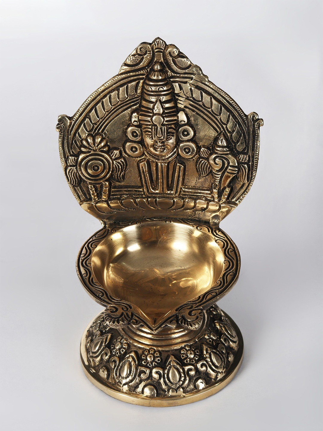 

Exotic India Brass Lord Balaji Oil Lamp, Gold