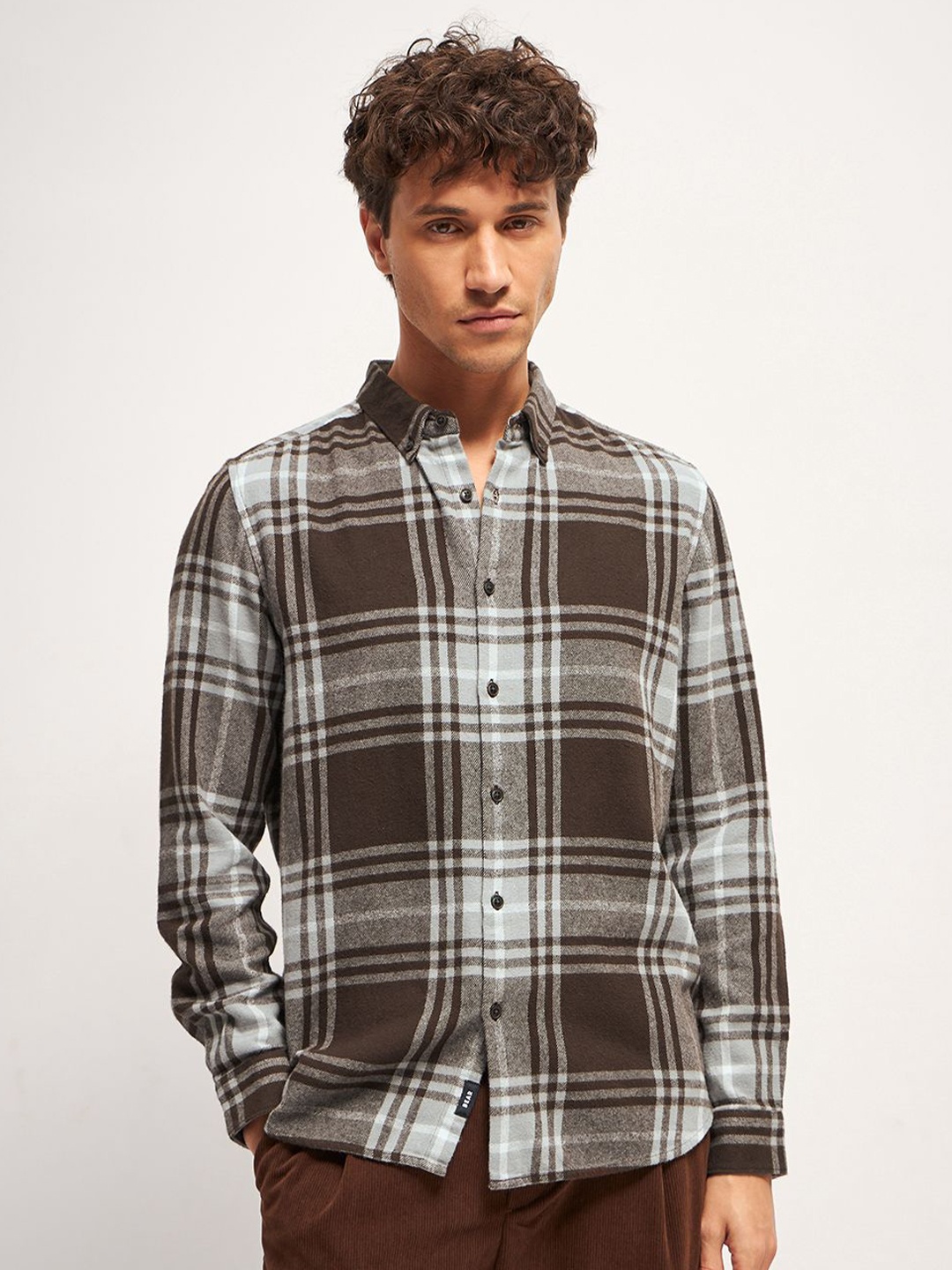 

THE BEAR HOUSE Men Slim Fit Tartan Checks Opaque Checked Casual Shirt, Brown