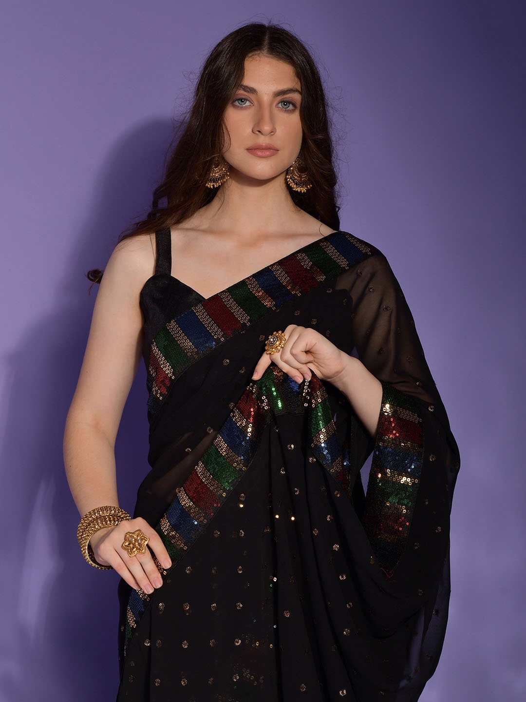 

Sangria Sequined Georgette Sarees, Black