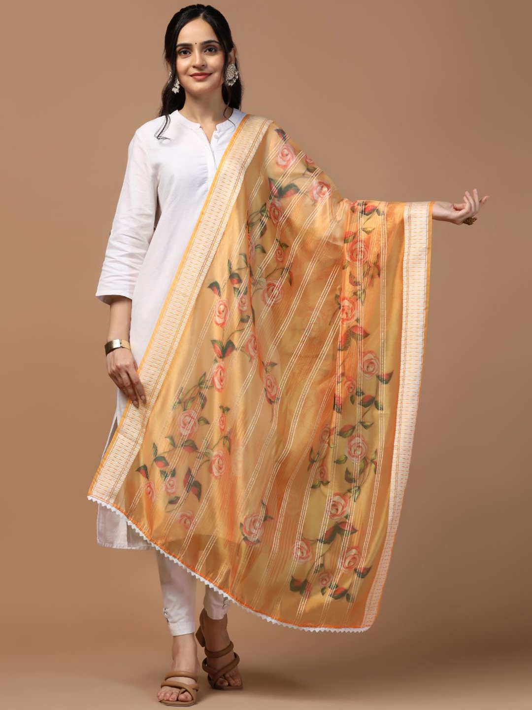 

Kaizen TEXO FAB Ethnic Motifs Printed Organza Dupatta, Orange