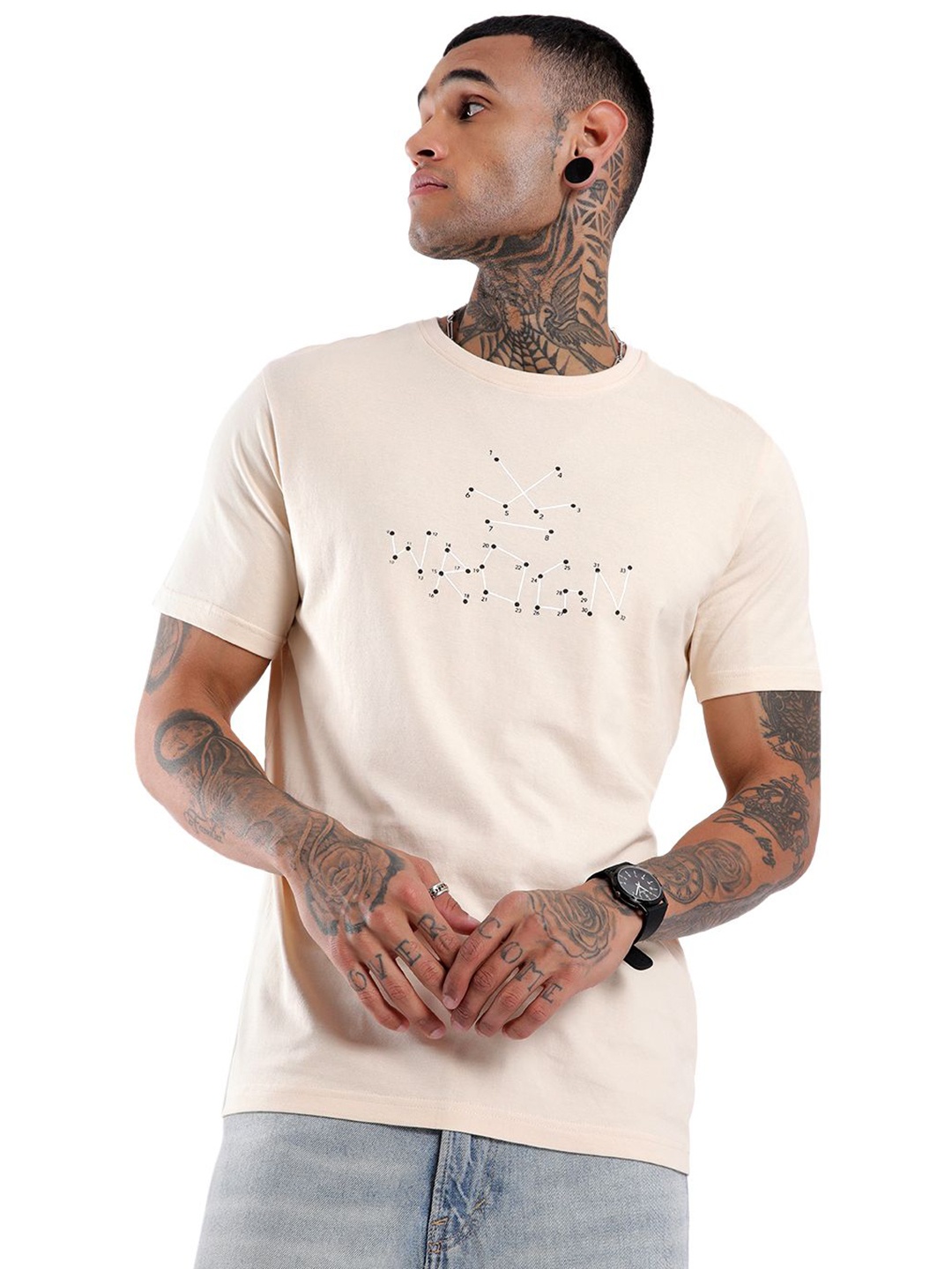 

WROGN Classic Graphic Printed Slim Fit Cotton T-shirt, Beige