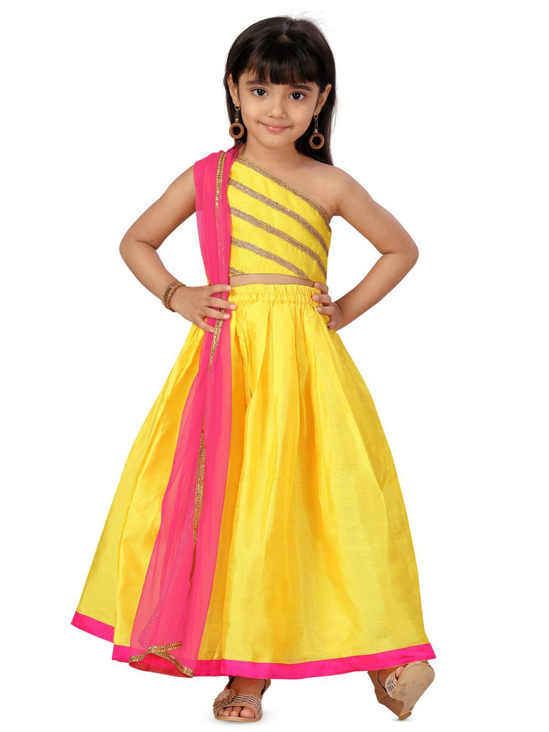 

BAESD Girls Embroidered Ready to Wear Lehenga & Blouse With Dupatta, Yellow