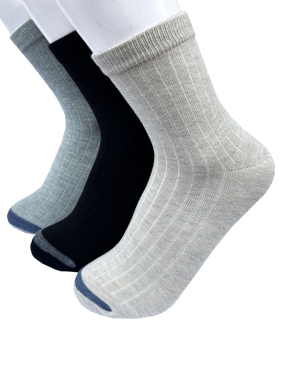 

Alexvyan Men Pack Of 3 Striped Calf-Length Socks, Grey melange