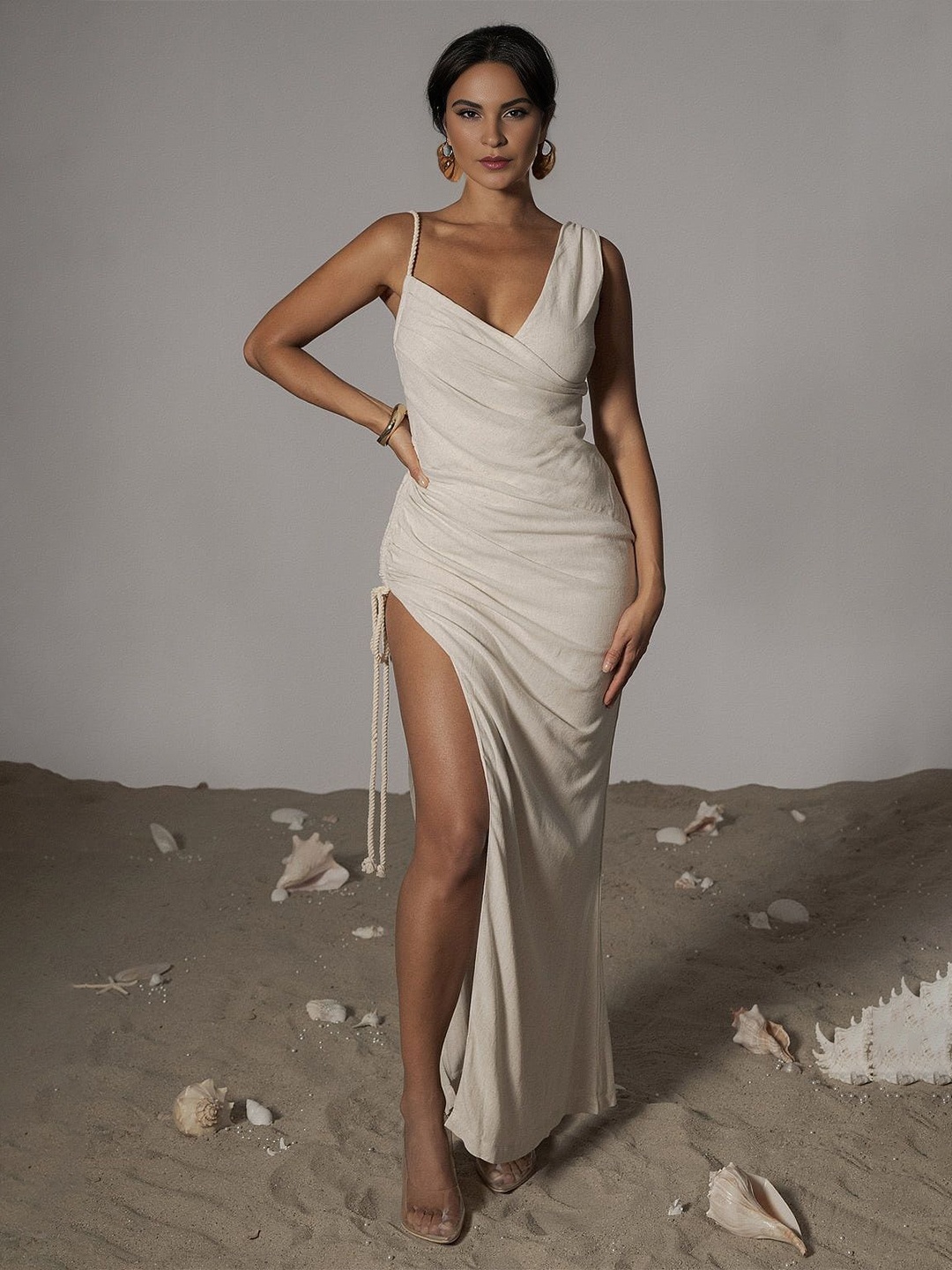 

Bee Boe Asymmetric Neck Maxi Dress, Off white
