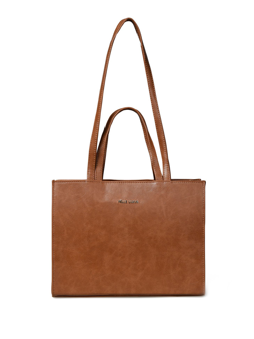 

PELLE LUXUR Textured PU Oversized Shopper Shoulder Bag with Tasselled, Brown
