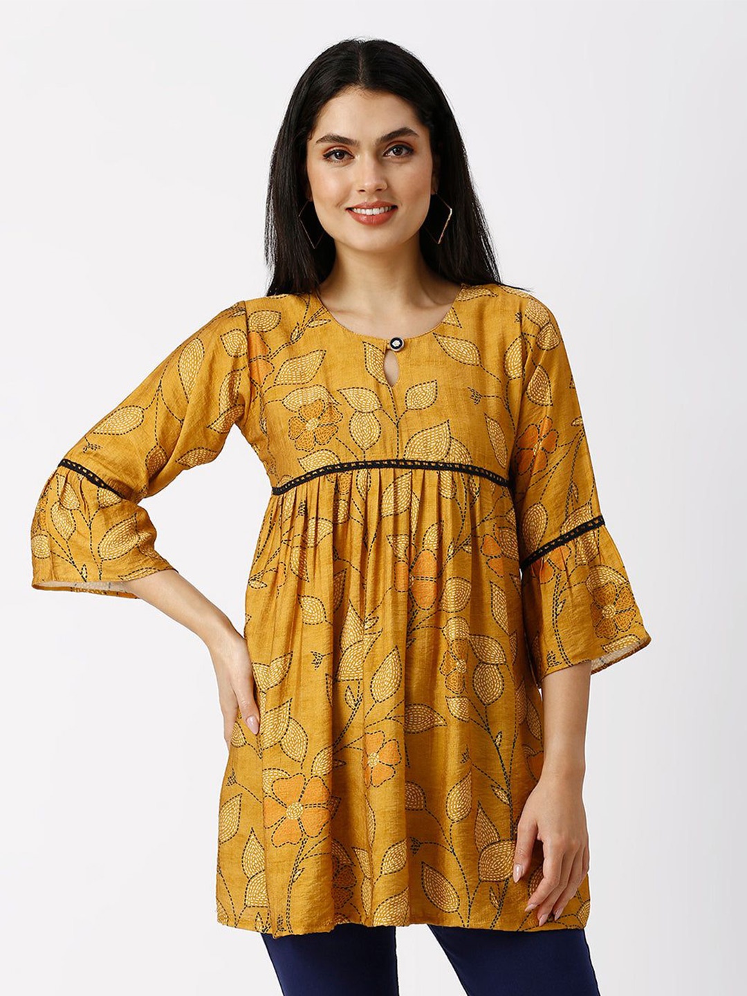 

STUNICS Floral Printed Cotton Tunic, Yellow