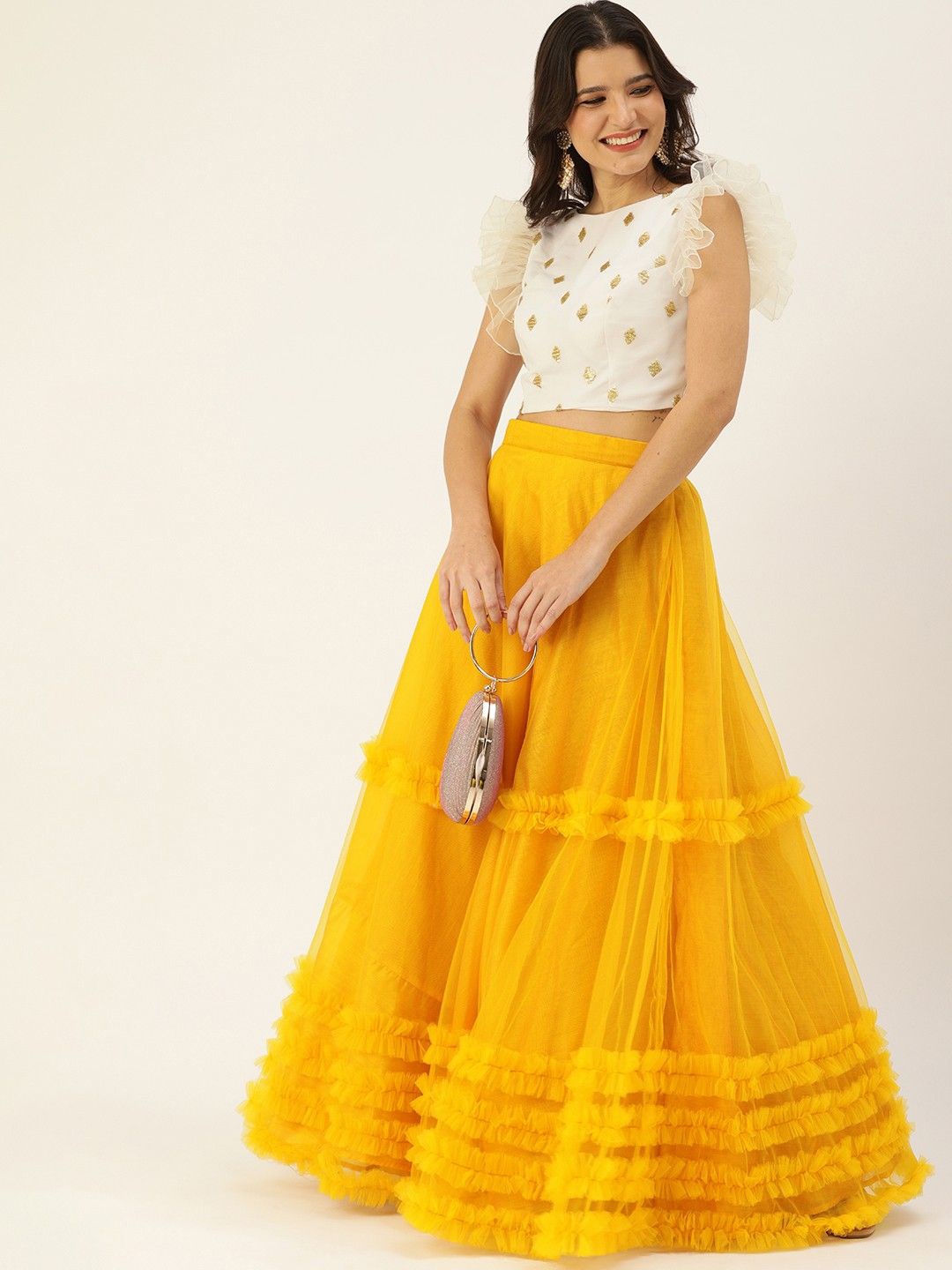 

Ethnovog Embellished Sequinned Ready to Wear Lehenga &, White