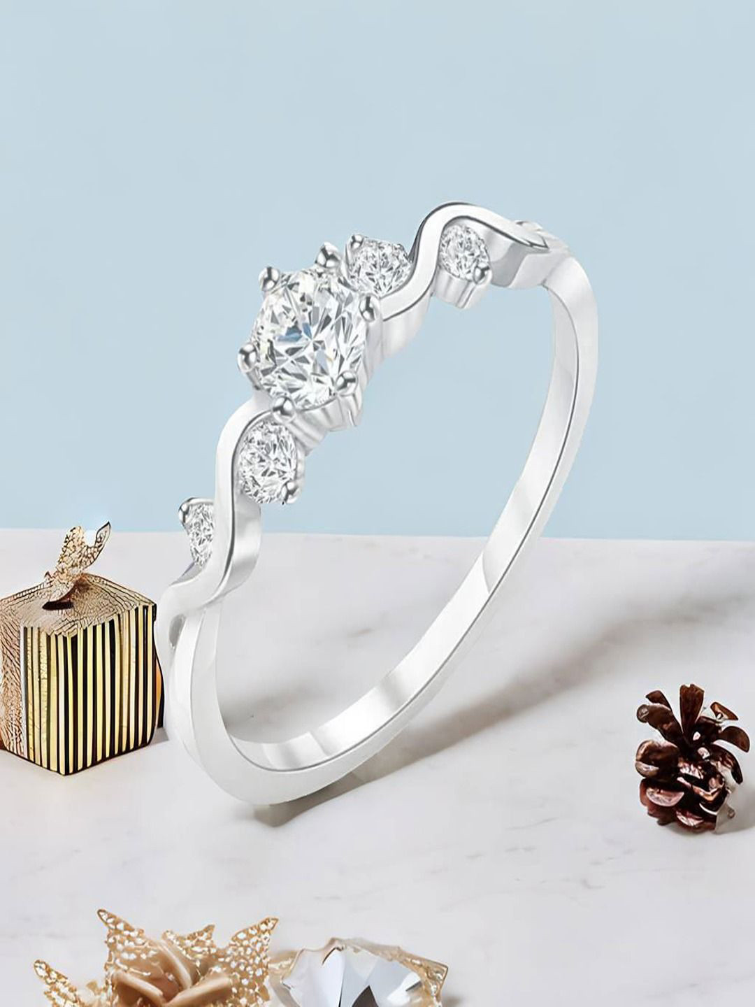 

UNIVERSITY TRENDZ Silver-plated CZ Stone Studded Finger Ring