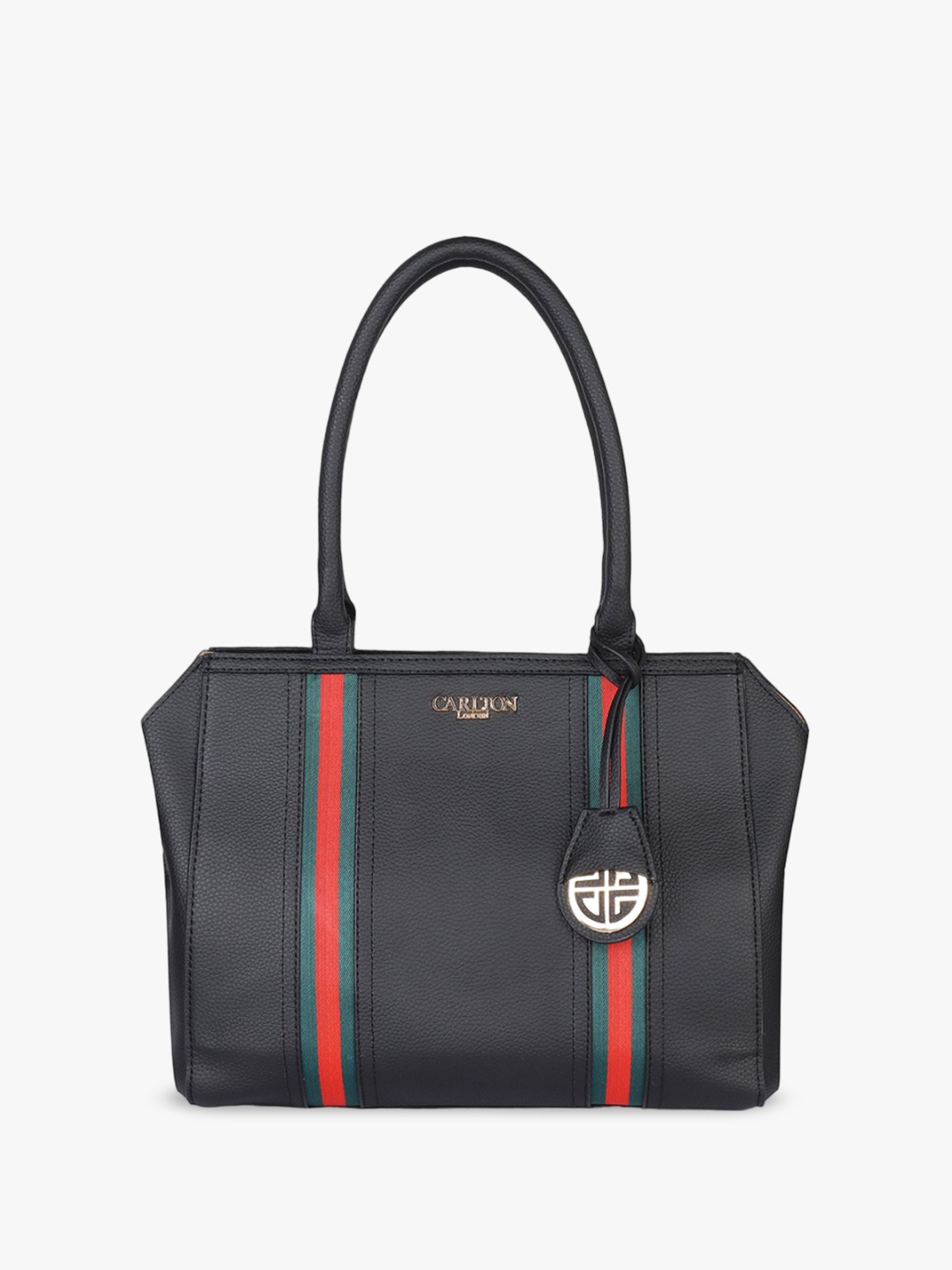 

Carlton London Striped Structured Handheld Bag, Black