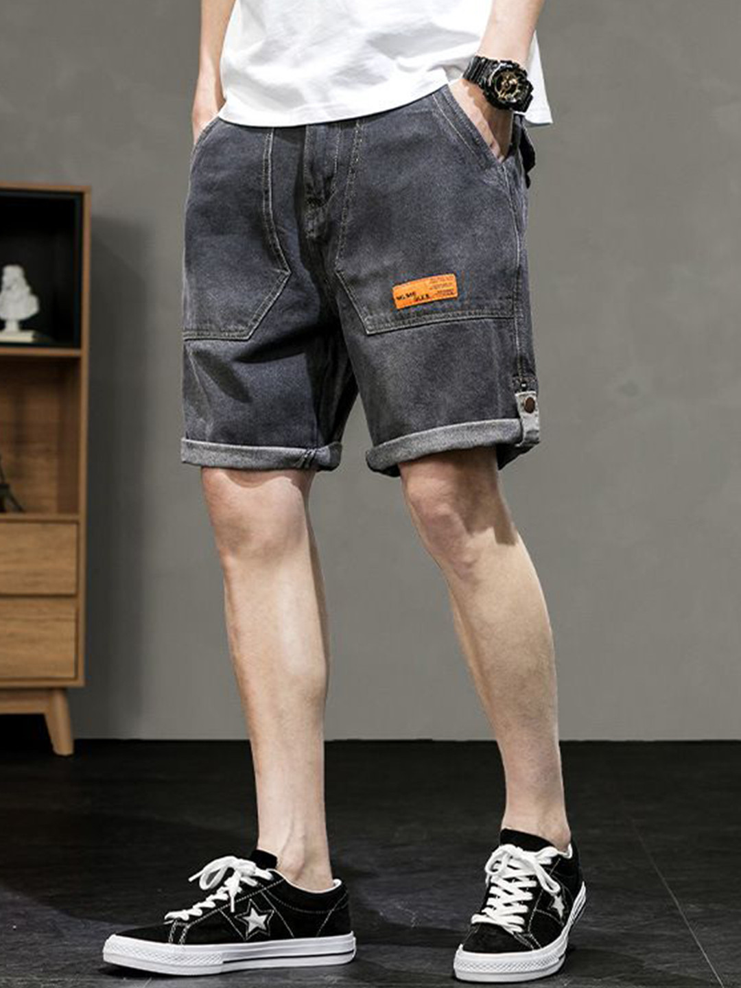 

StyleCast Men Washed Denim Shorts, Black