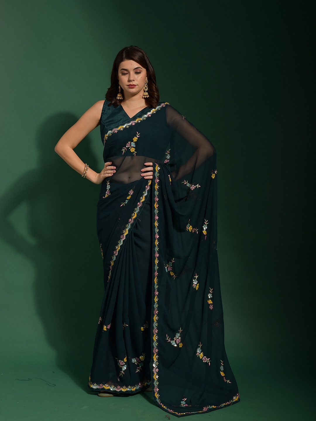 

Sangria Embroidered Sarees, Green