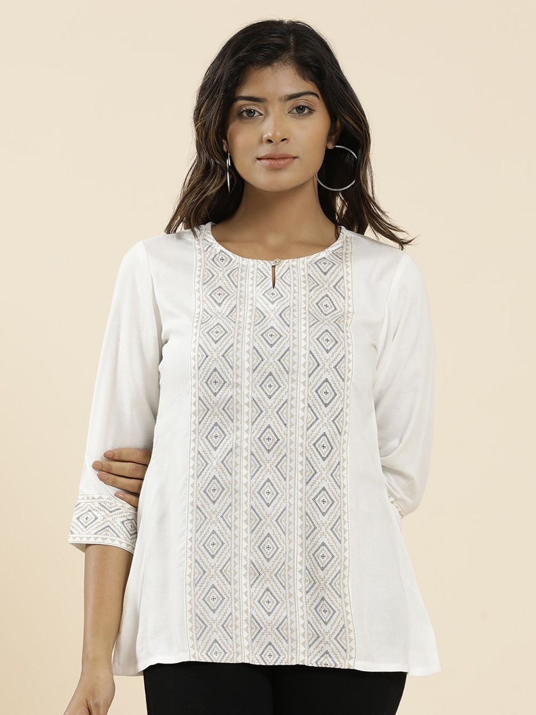 

Jaipur Kurti Keyhole Neck Top, Off white