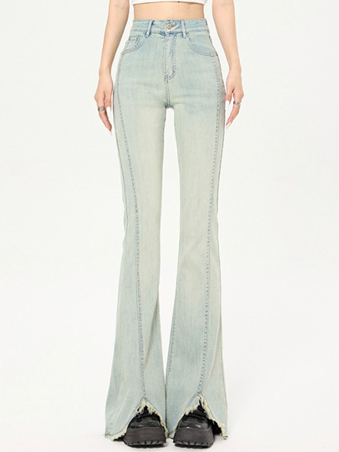 

LULU & SKY Women Bootcut High-Rise Heavy Fade Jeans, Blue