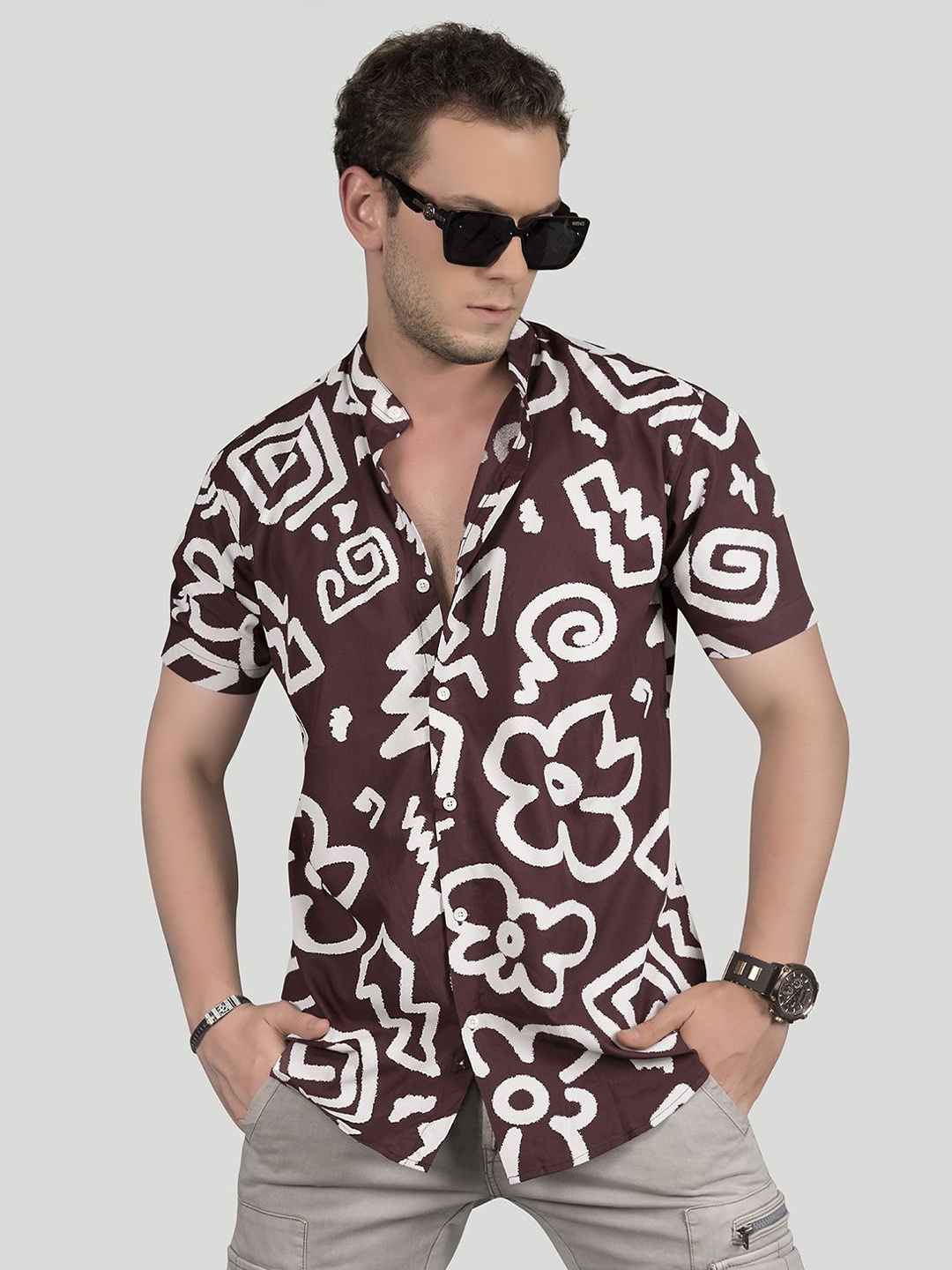 

ALMATY Men Comfort Slim Fit Opaque Printed Party Shirt, Maroon