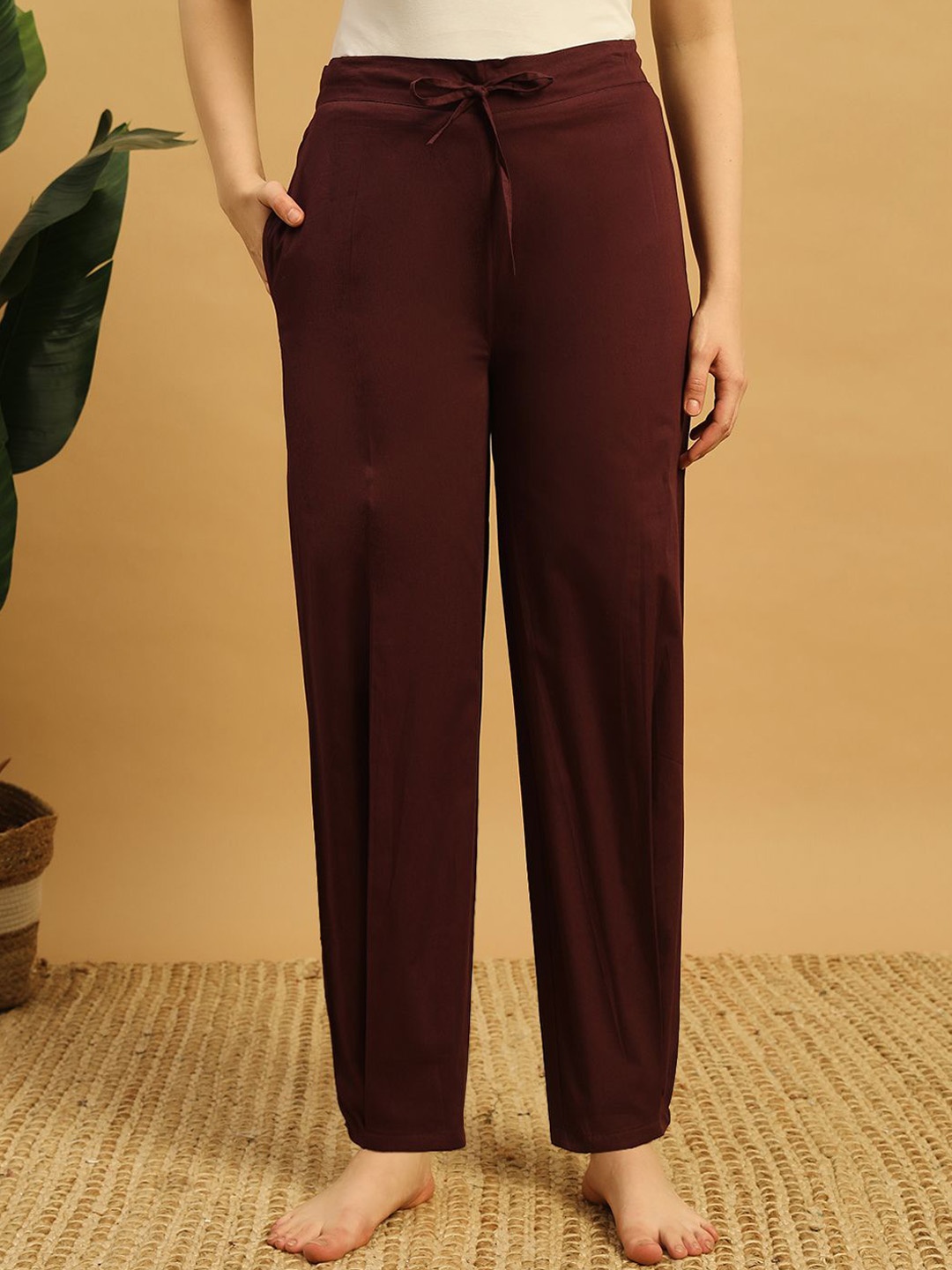 

MBeautiful Women Cotton Mid Rise Lounge Pant, Coffee brown