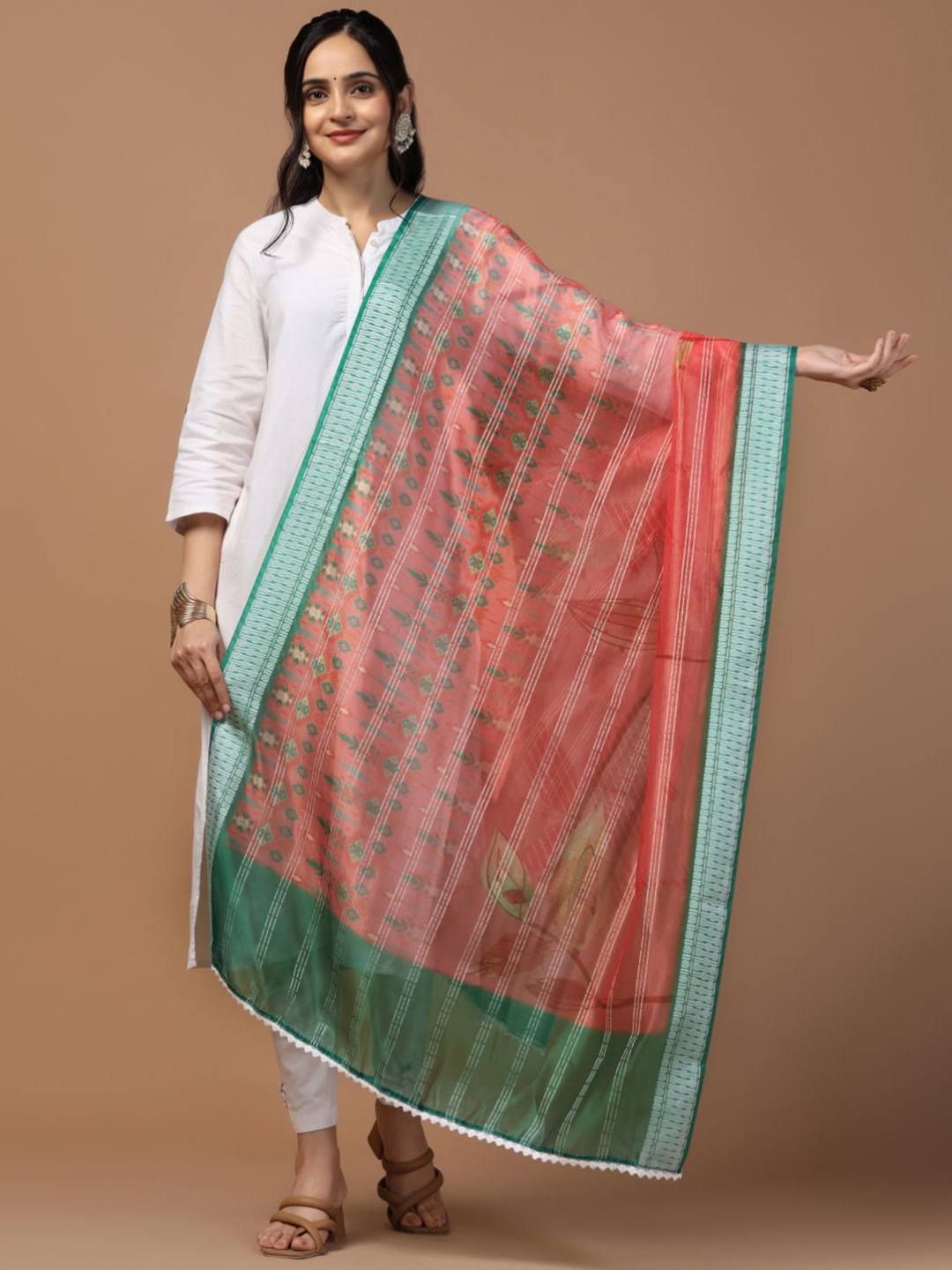 

Kaizen TEXO FAB Floral Printed Dupatta, Peach