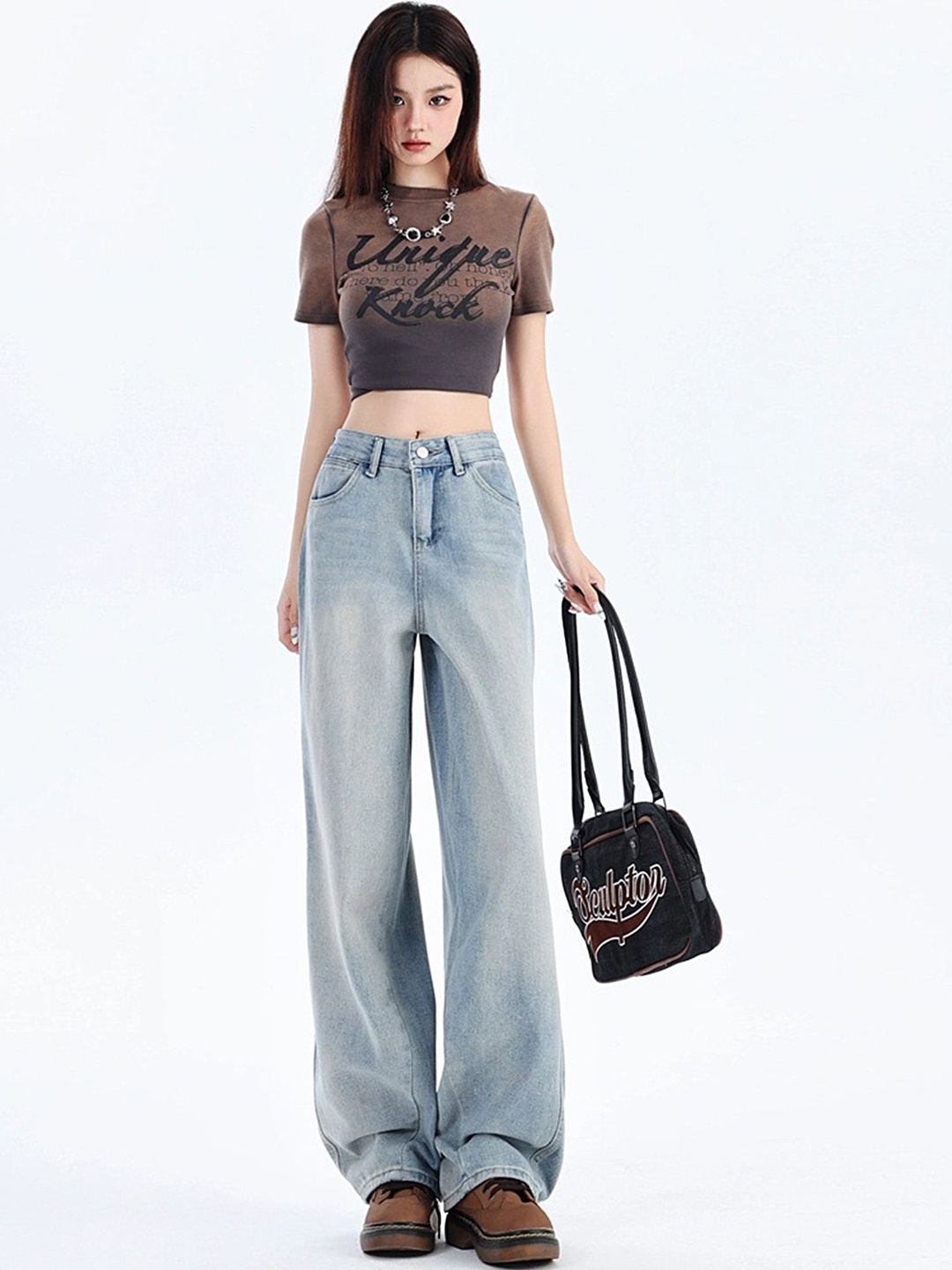 

LULU & SKY Women Wide Leg Heavy Fade Jeans, Blue