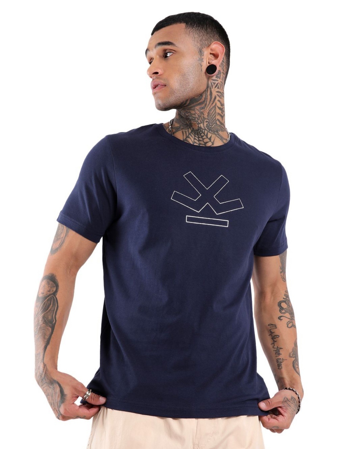 

WROGN Basic Wrogn Graphic Printed Slim Fit Cotton T-shirt, Navy blue