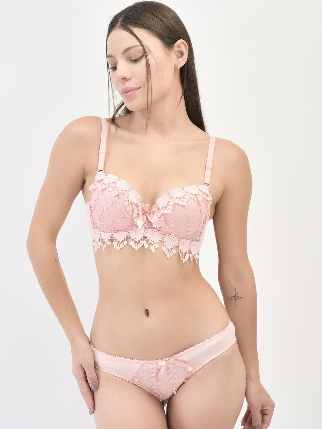 

Brauch Self Design Laced Heavy Padded Lingerie Set LINGERIE-8916-PINK-30B