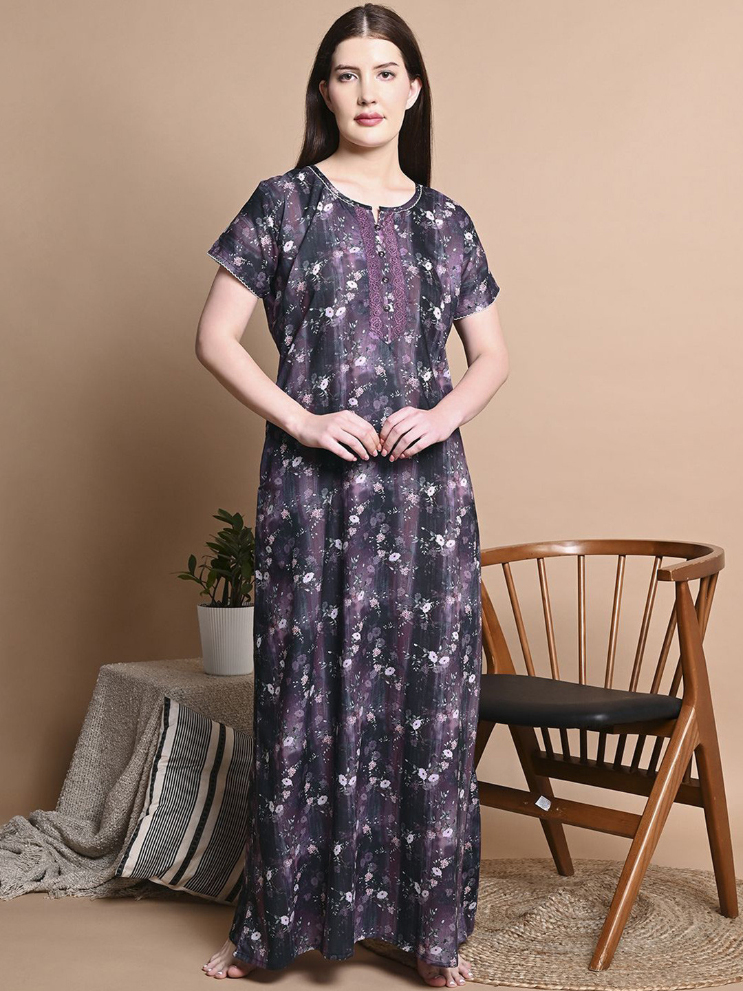 

Sand Dune Printed Maxi Nightdress, Purple