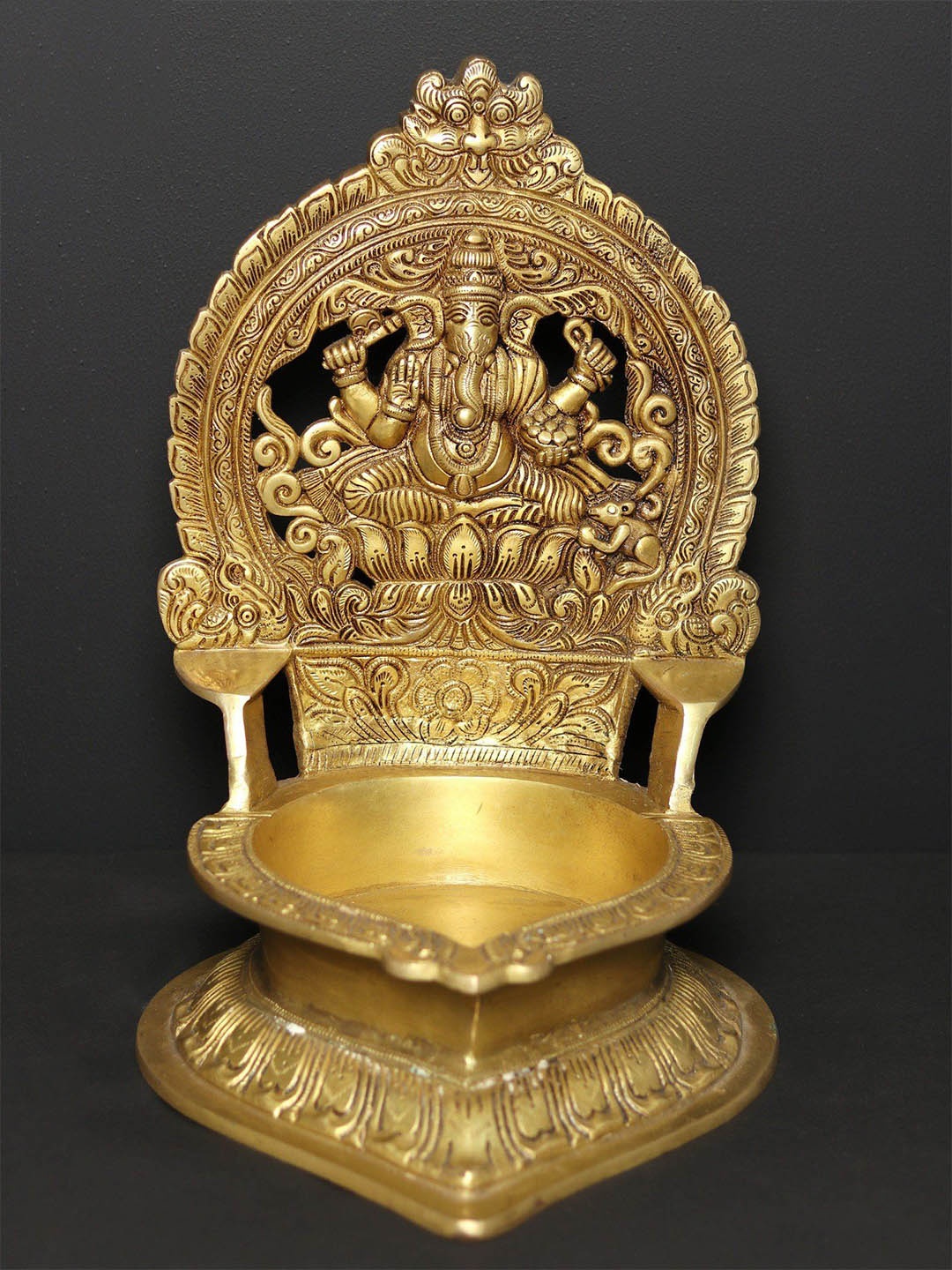 

Exotic India 16" Brass Ganesha Oil Lamp, Gold