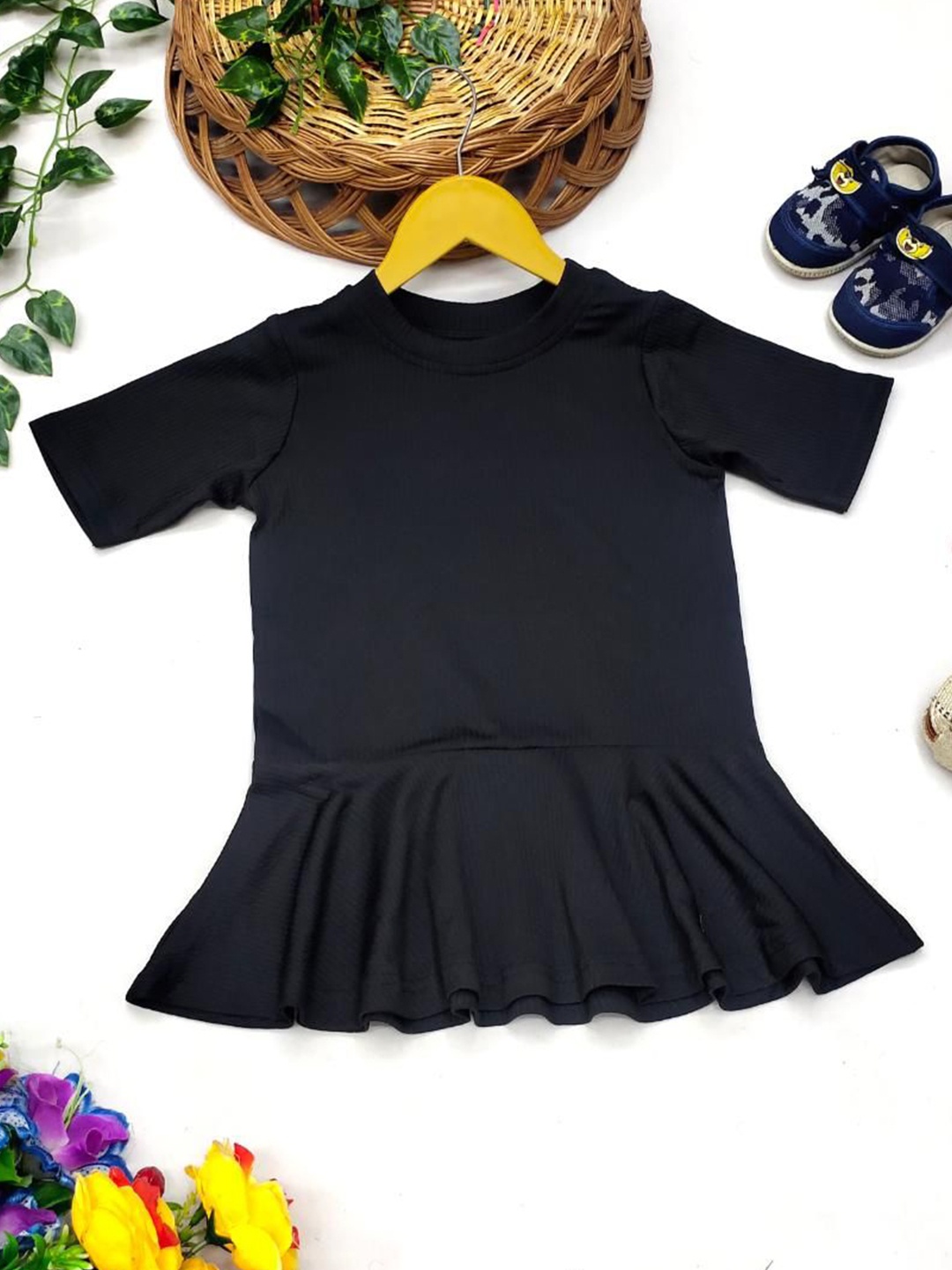 

BAESD Ruffled Peplum Mini Dress, Black