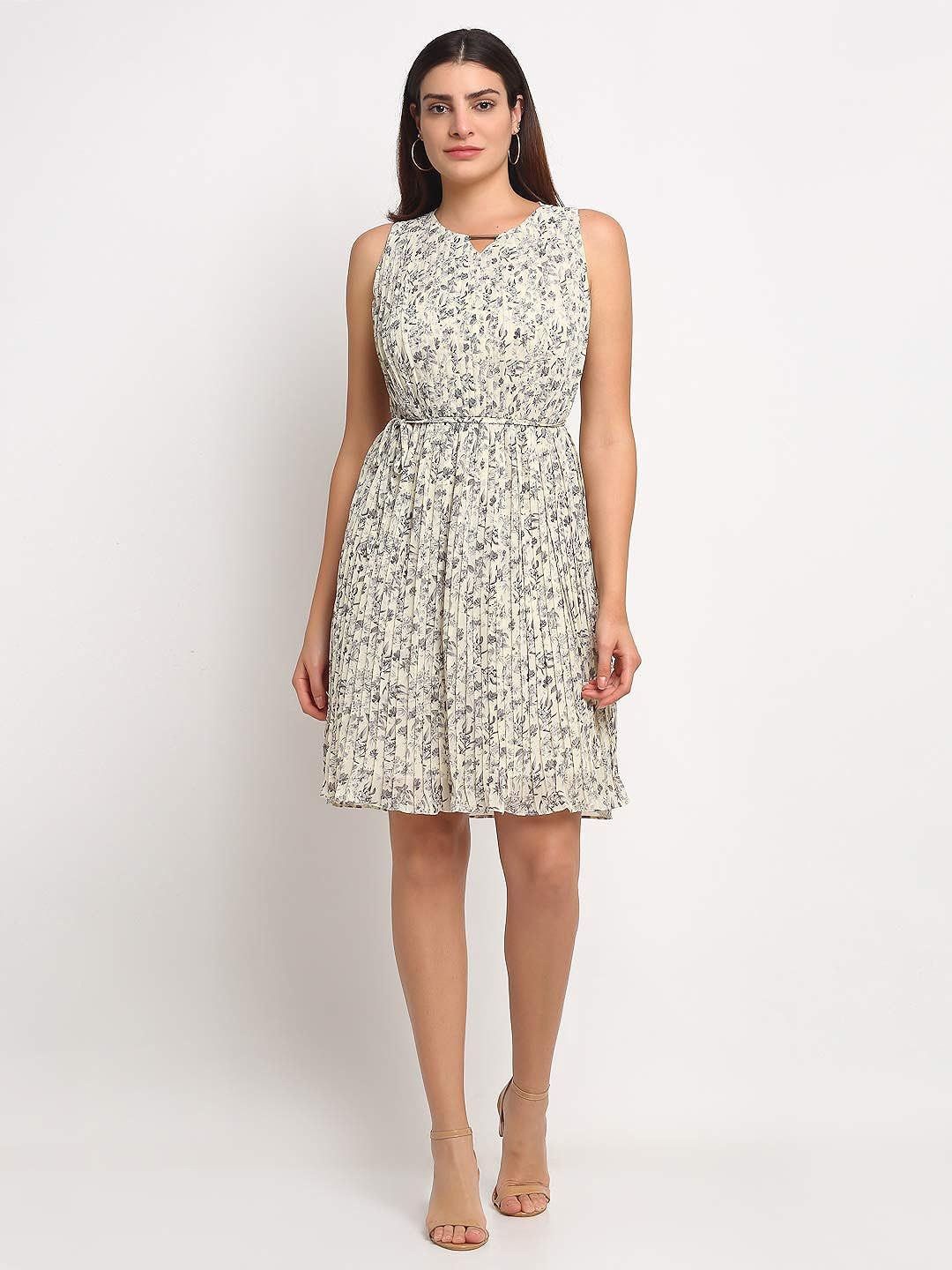 

Global Republic Women Floral Printed Fit & Flare Dress, Cream