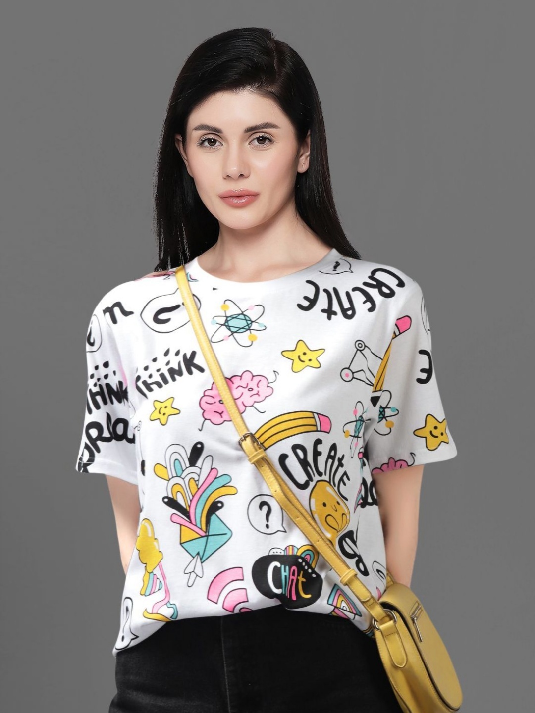 

BAESD Women Printed Pockets T-shirt, White