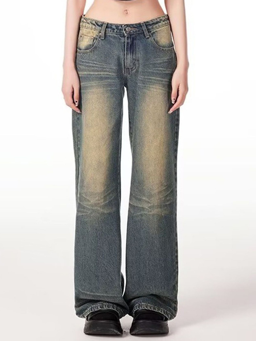 

LULU & SKY Women Boyfriend Fit Low-Rise Low Distress Heavy Fade Jeans, Blue